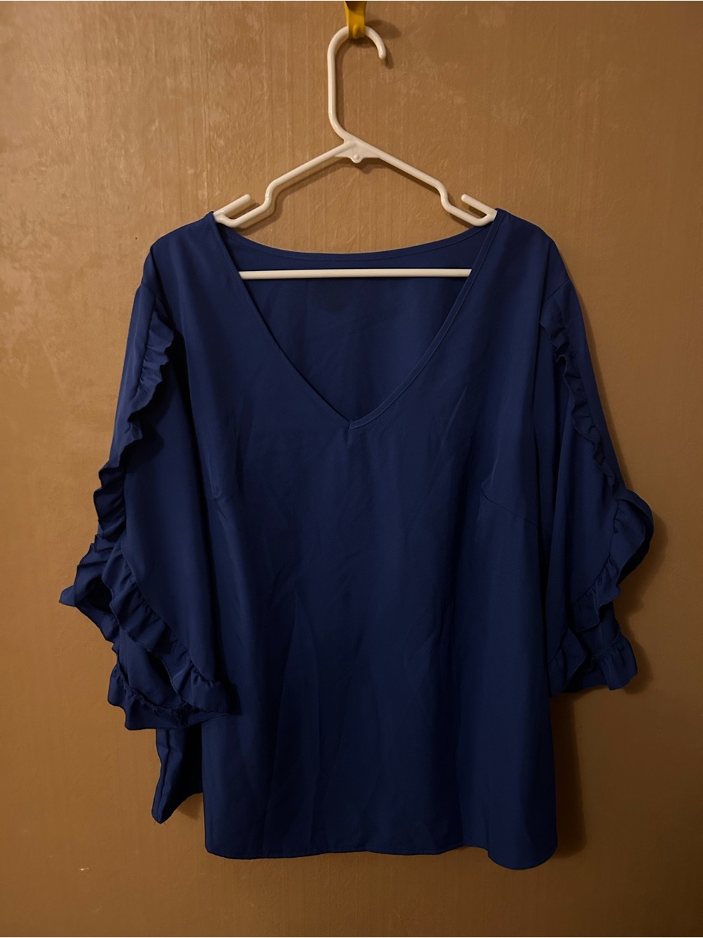 SHEIN Royal V-Neck Ruffle Sleeve Blouse